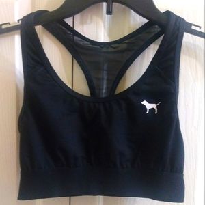 Pink Victoria's Secret Ultimate Unlined Black T-Back Mesh Sports Bra Small